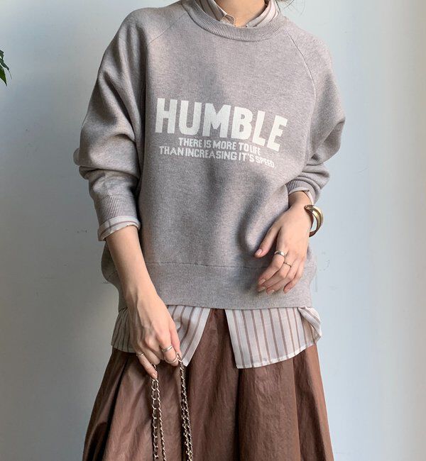  「インターシャロゴニット」|ニット・セーター|グレージュ