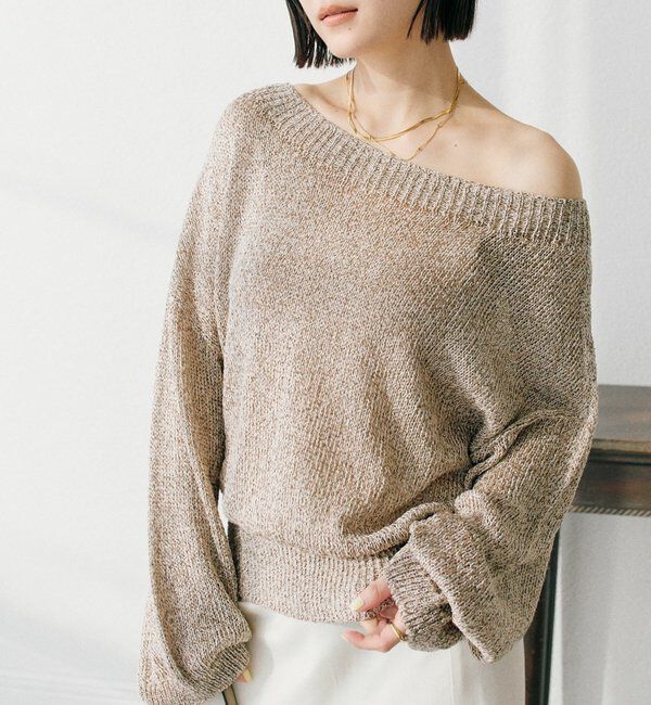  「【ワンショルやオフショルにも！】ペーパーMIXニット」|ニット・セーター|ベージュ