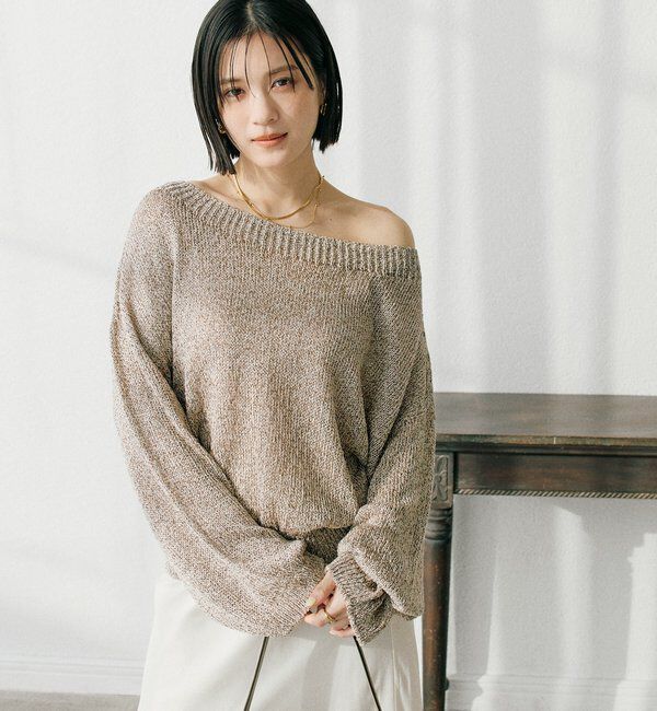  「【ワンショルやオフショルにも！】ペーパーMIXニット」|ニット・セーター|