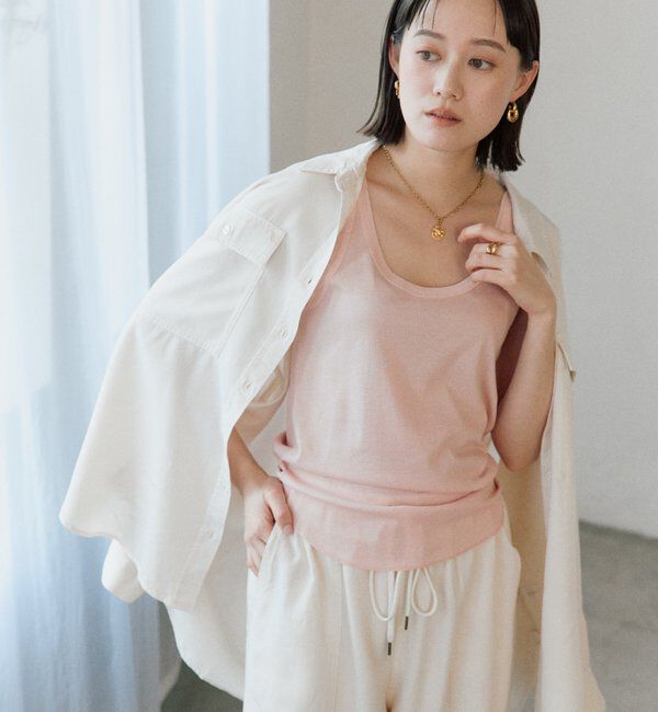  「【フェミニンなムードを演出】チュールリブタンクトップ」|キャミソール|