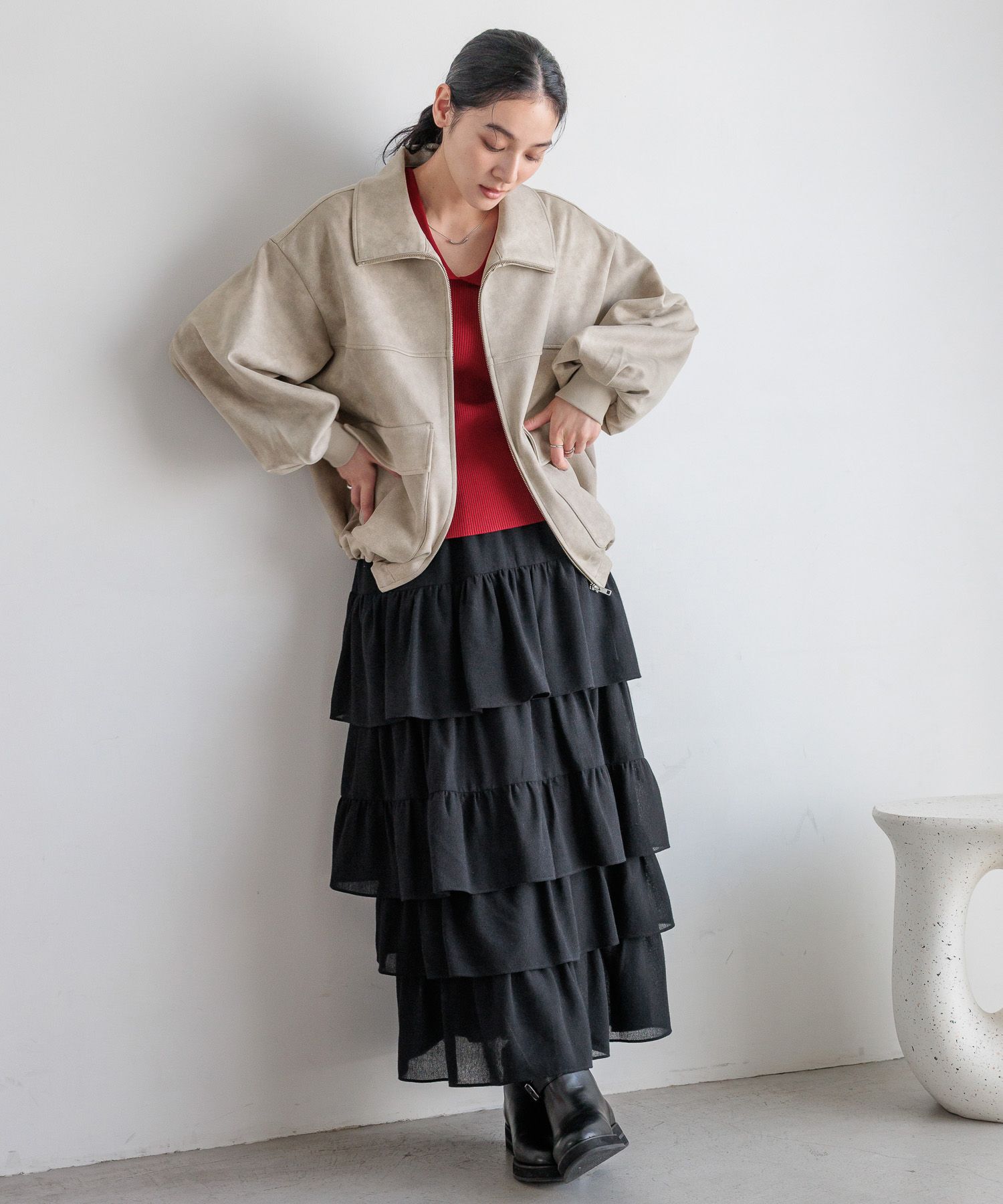 LOWRYS FARM「レザーボリュームブルゾン」|ブルゾン・スタジャン|