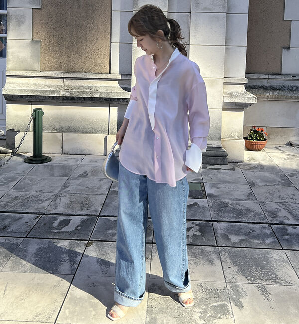 Rouge vif「ライトシアーサテンコンビシャツ」|シャツ・ブラウス|