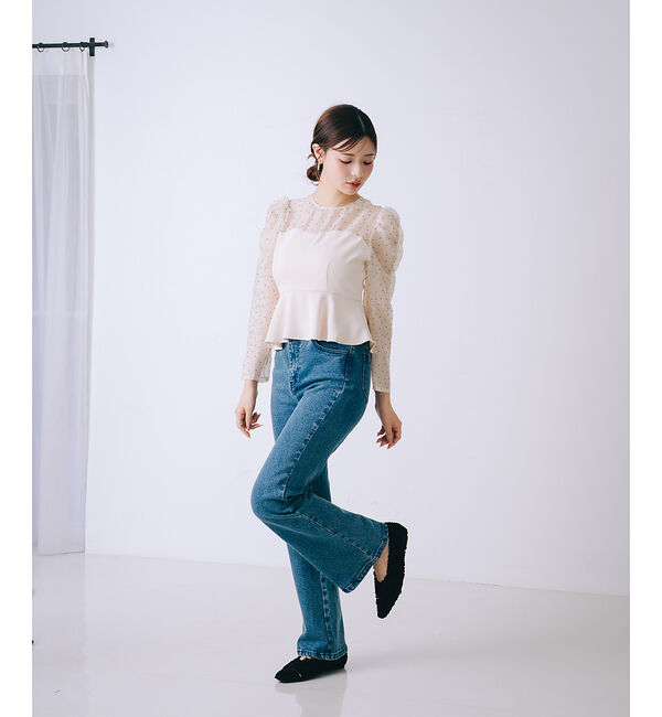 SELFIST「ドットフロッキーペプラムブラウス」|シャツ・ブラウス|