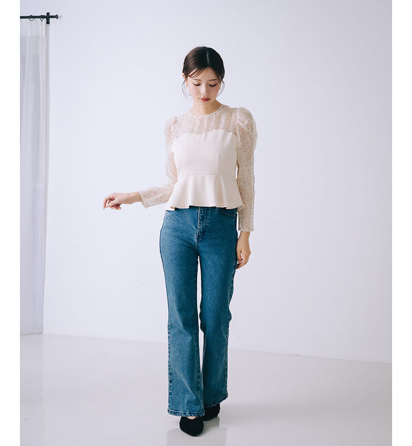 SELFIST「ドットフロッキーペプラムブラウス」|シャツ・ブラウス|