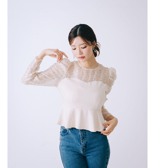 SELFIST「ドットフロッキーペプラムブラウス」|シャツ・ブラウス|