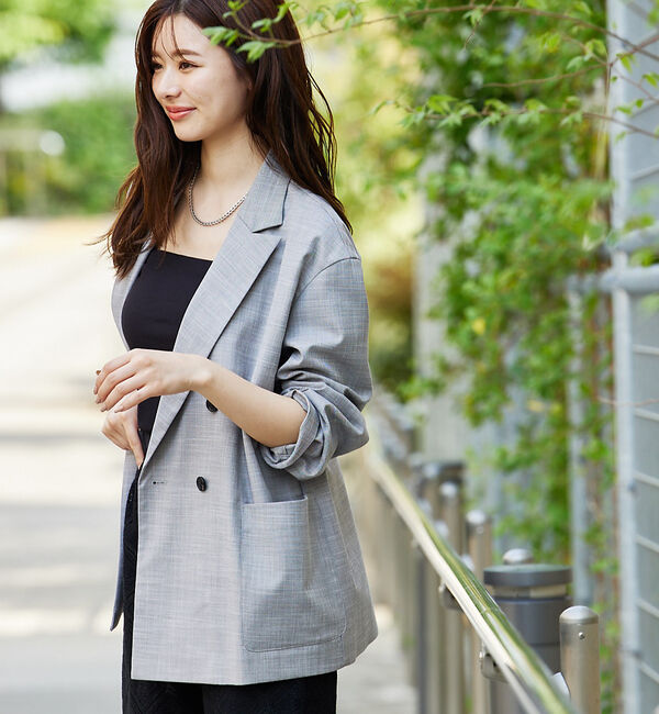 abahouse mavie「【LEE掲載・セットアップ対応】メランジ調ダブルジャケット/リネンライクジャケッ」|テーラードジャケット|