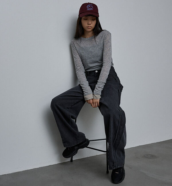 NOMINE「サイドライン タック ワイド ハイウエスト デニムパンツ」|デニム|