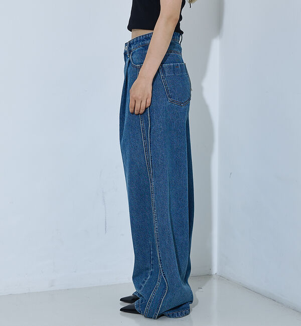 NOMINE「サイドライン タック ワイド ハイウエスト デニムパンツ」|デニム|