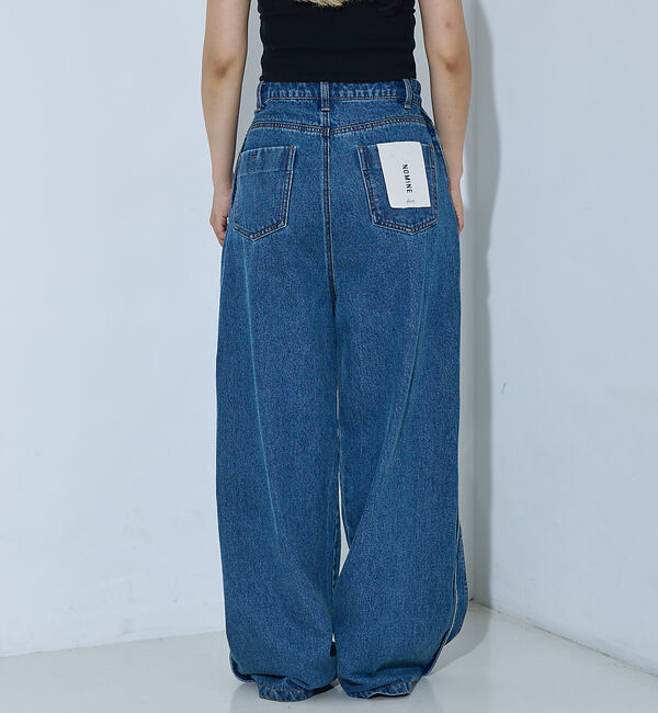 NOMINE「サイドライン タック ワイド ハイウエスト デニムパンツ」|デニム|