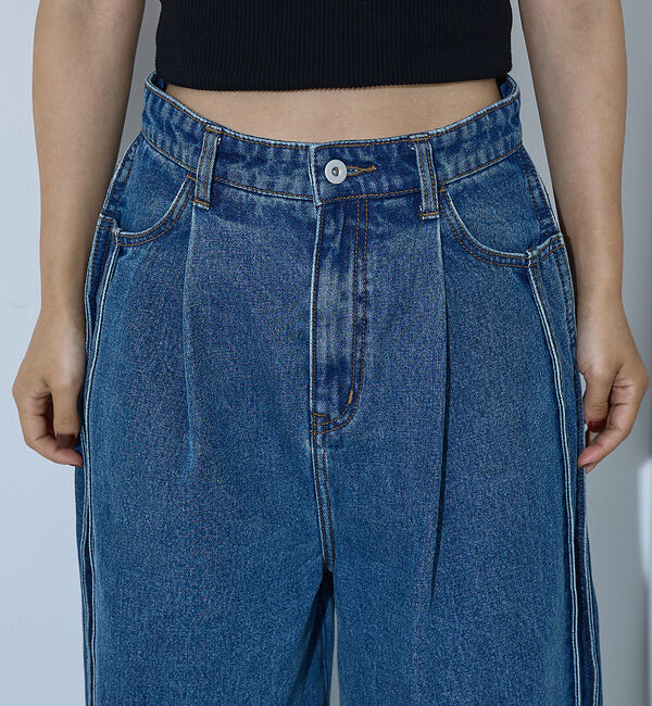 NOMINE「サイドライン タック ワイド ハイウエスト デニムパンツ」|デニム|