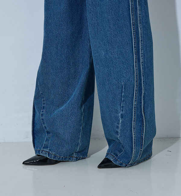 NOMINE「サイドライン タック ワイド ハイウエスト デニムパンツ」|デニム|