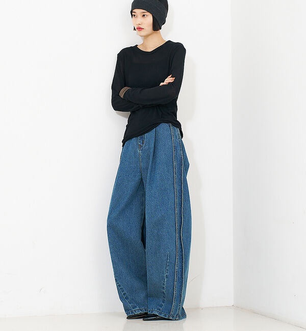 NOMINE「サイドライン タック ワイド ハイウエスト デニムパンツ」|デニム|