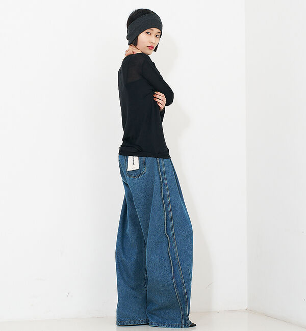 NOMINE「サイドライン タック ワイド ハイウエスト デニムパンツ」|デニム|