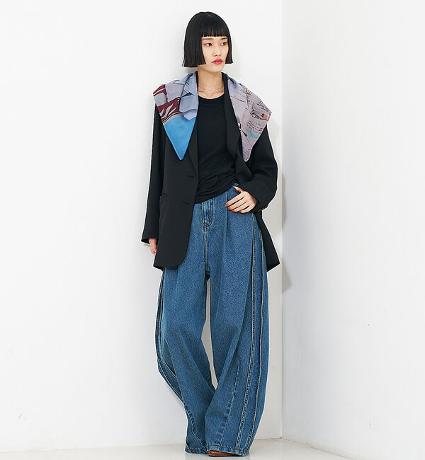 NOMINE「サイドライン タック ワイド ハイウエスト デニムパンツ」|デニム|