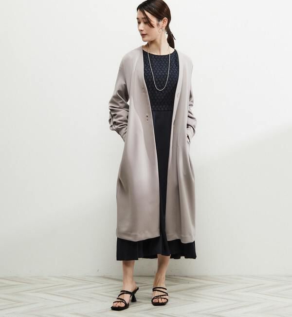 Soffitto「《定番》ノーカラータックスリーブコート」|その他|グレイッシュベージュ
