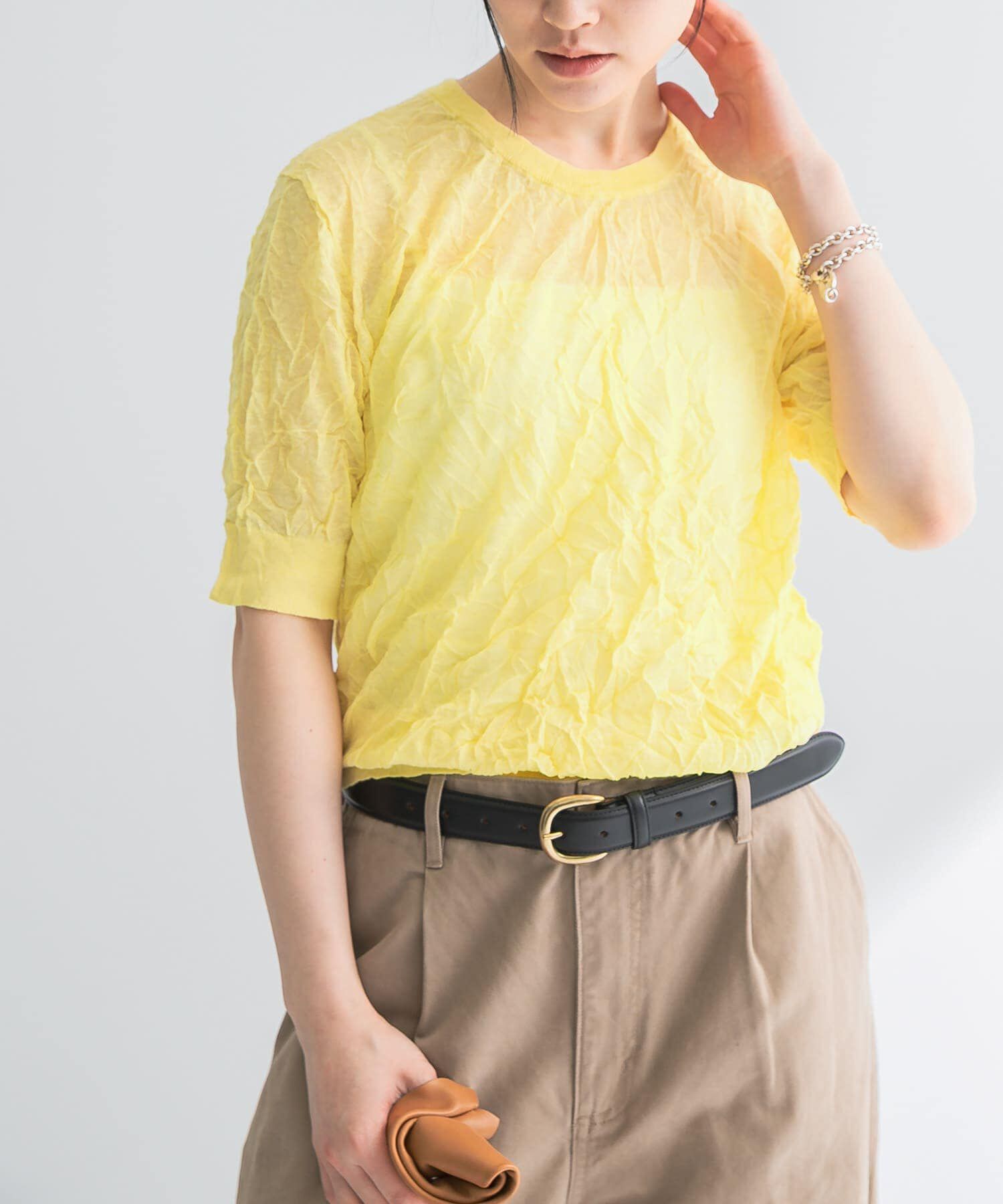 URBAN RESEARCH「new basic　リネン混ワッシャーハーフスリーブニット」|ニット・セーター|イエロー