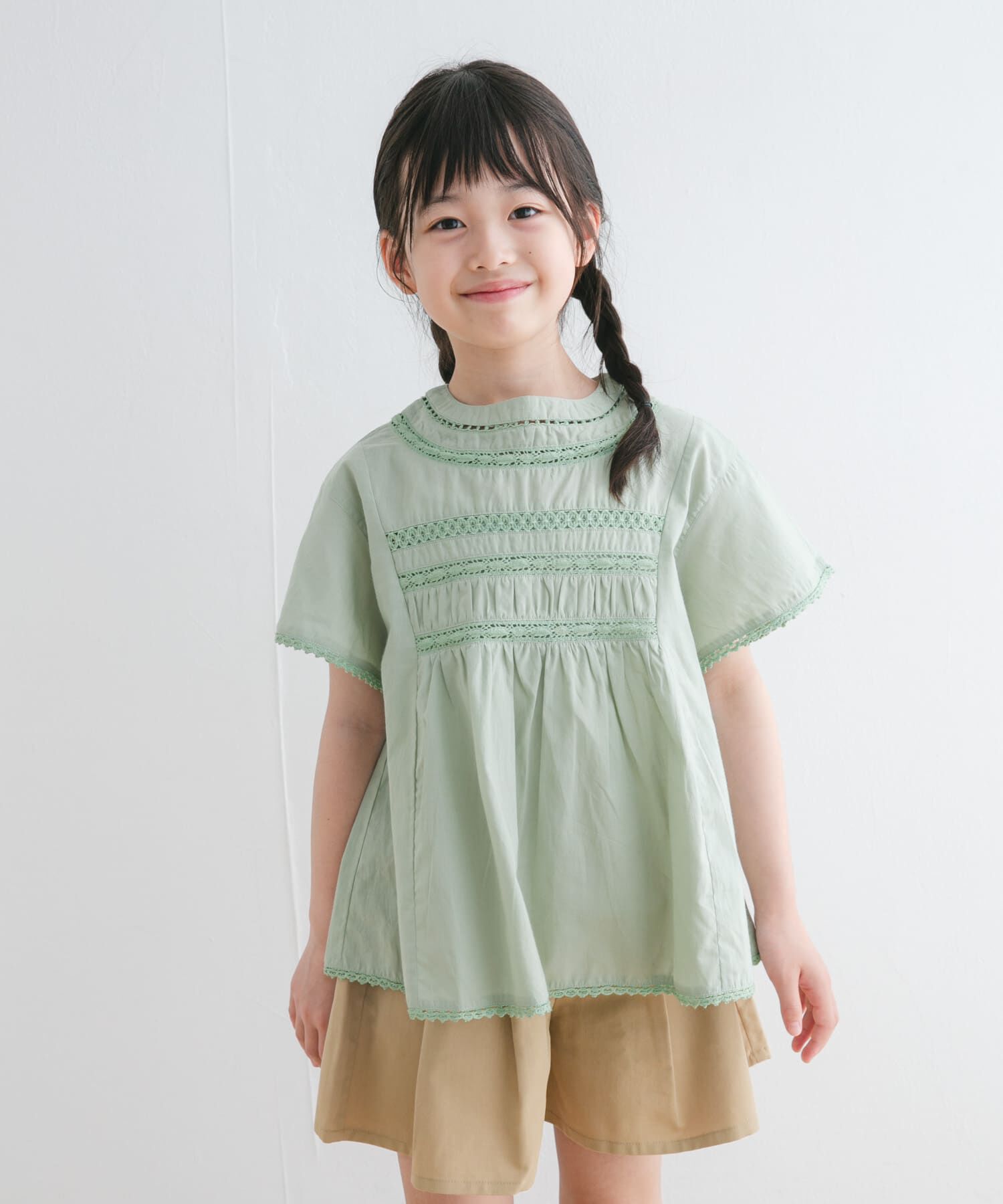 URBAN RESEARCH DOORS「ハシゴレースシャーリングブラウス(KIDS)」|その他|グリーン系その他
