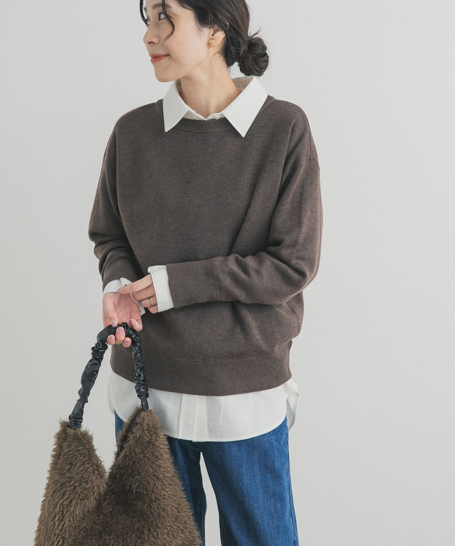 URBAN RESEARCH DOORS「Wフェイスボートネックニット」|ニット・セーター|ブラウン
