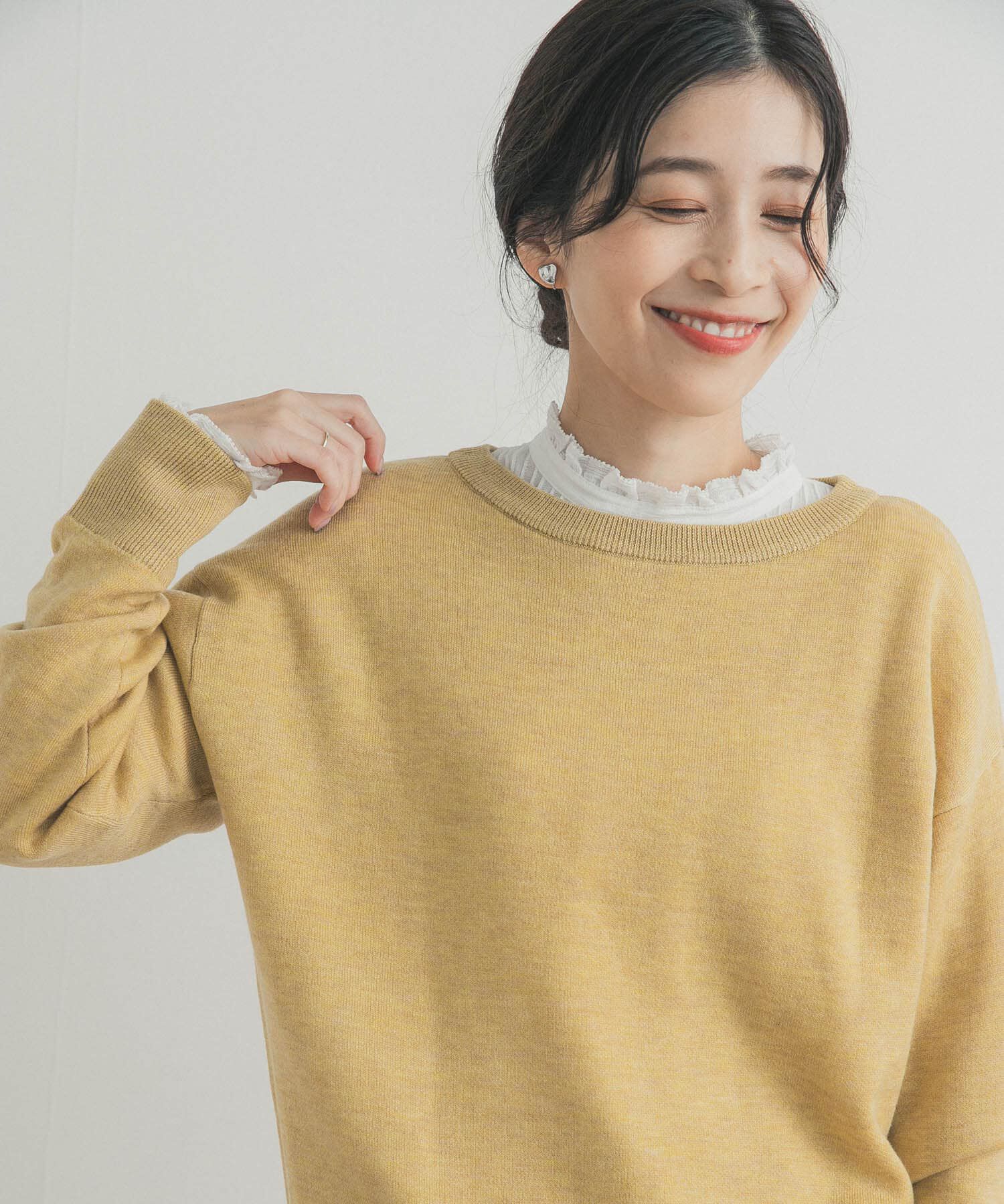 URBAN RESEARCH DOORS「Wフェイスボートネックニット」|ニット・セーター|イエロー