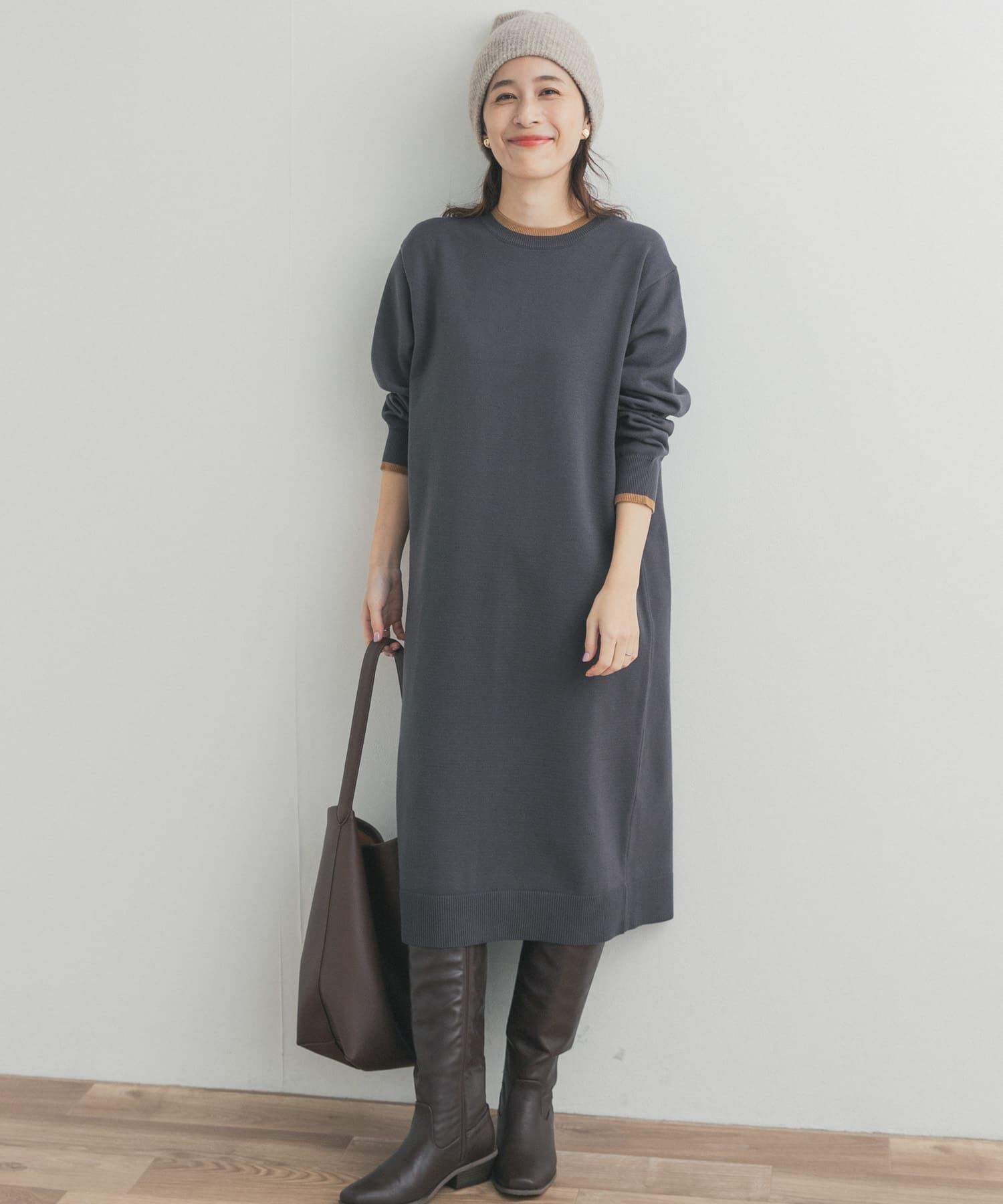 URBAN RESEARCH DOORS「バイカラーKNITワンピース」|ワンピース|チャコールグレー