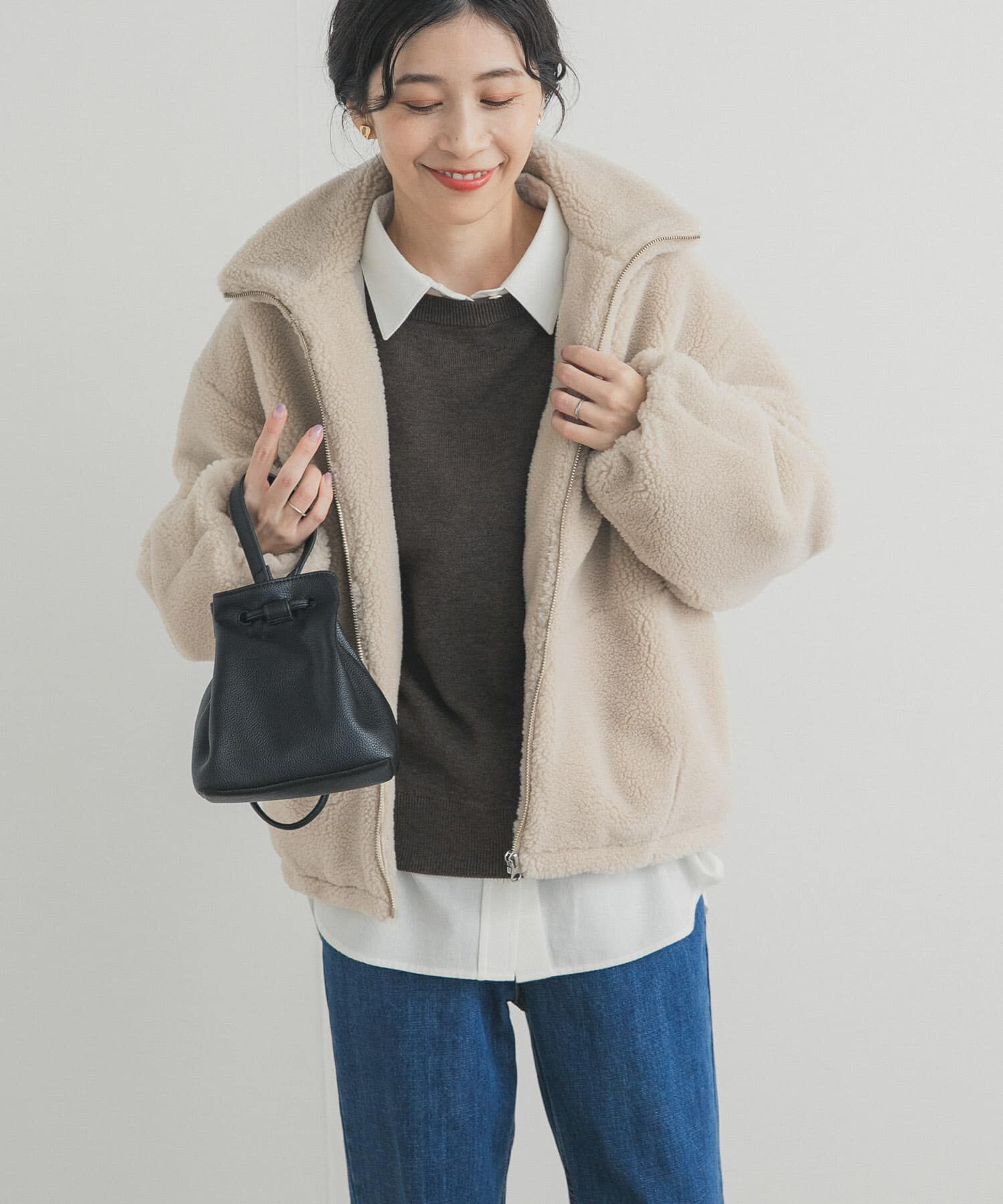 URBAN RESEARCH DOORS「ZIPボアブルゾン」|ノーカラーコート|