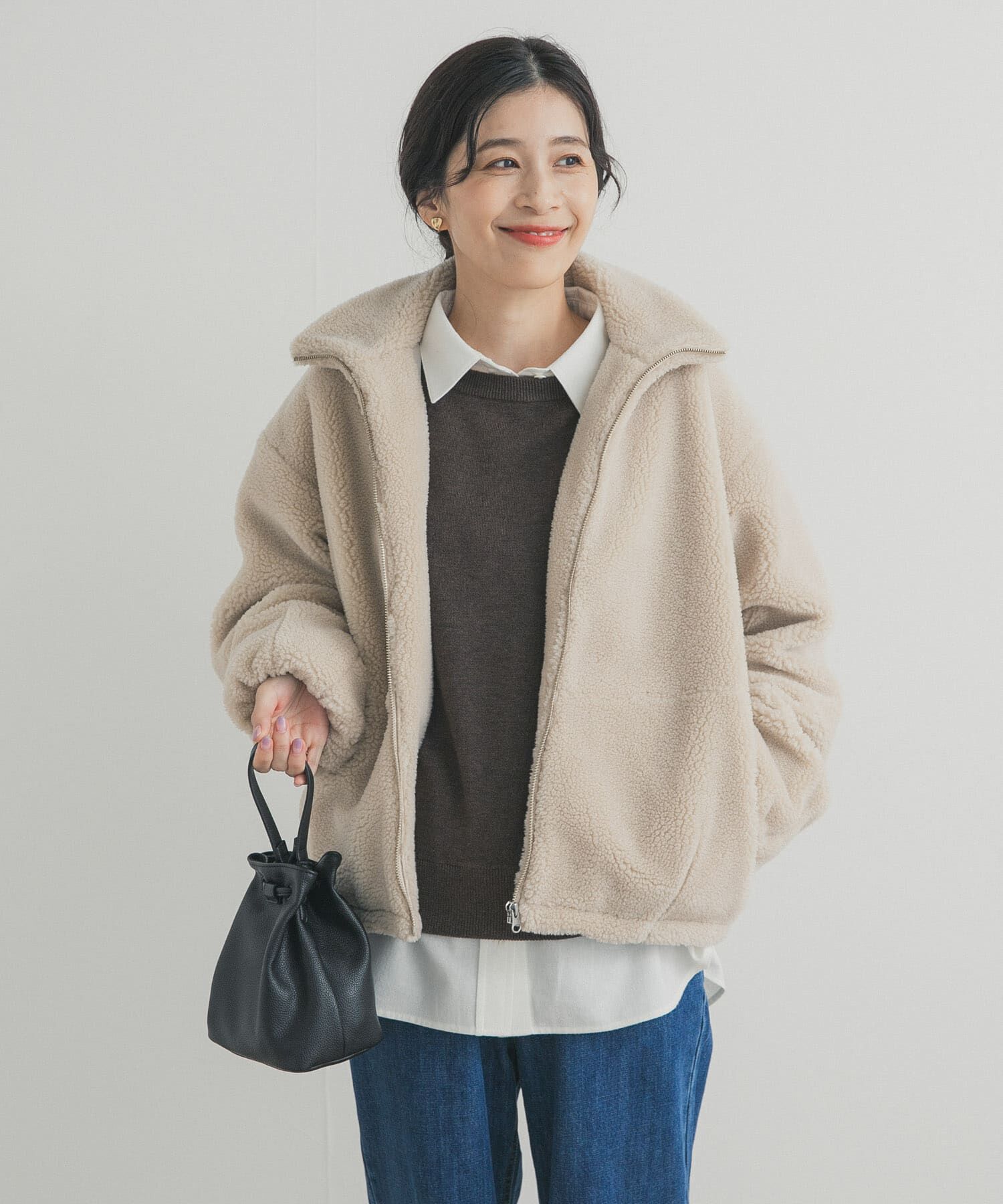 URBAN RESEARCH DOORS「ZIPボアブルゾン」|ノーカラーコート|