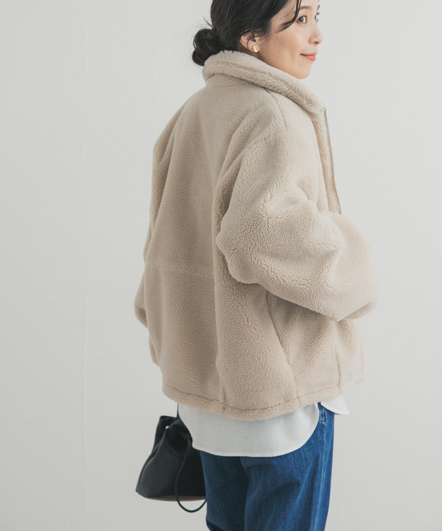 URBAN RESEARCH DOORS「ZIPボアブルゾン」|ノーカラーコート|