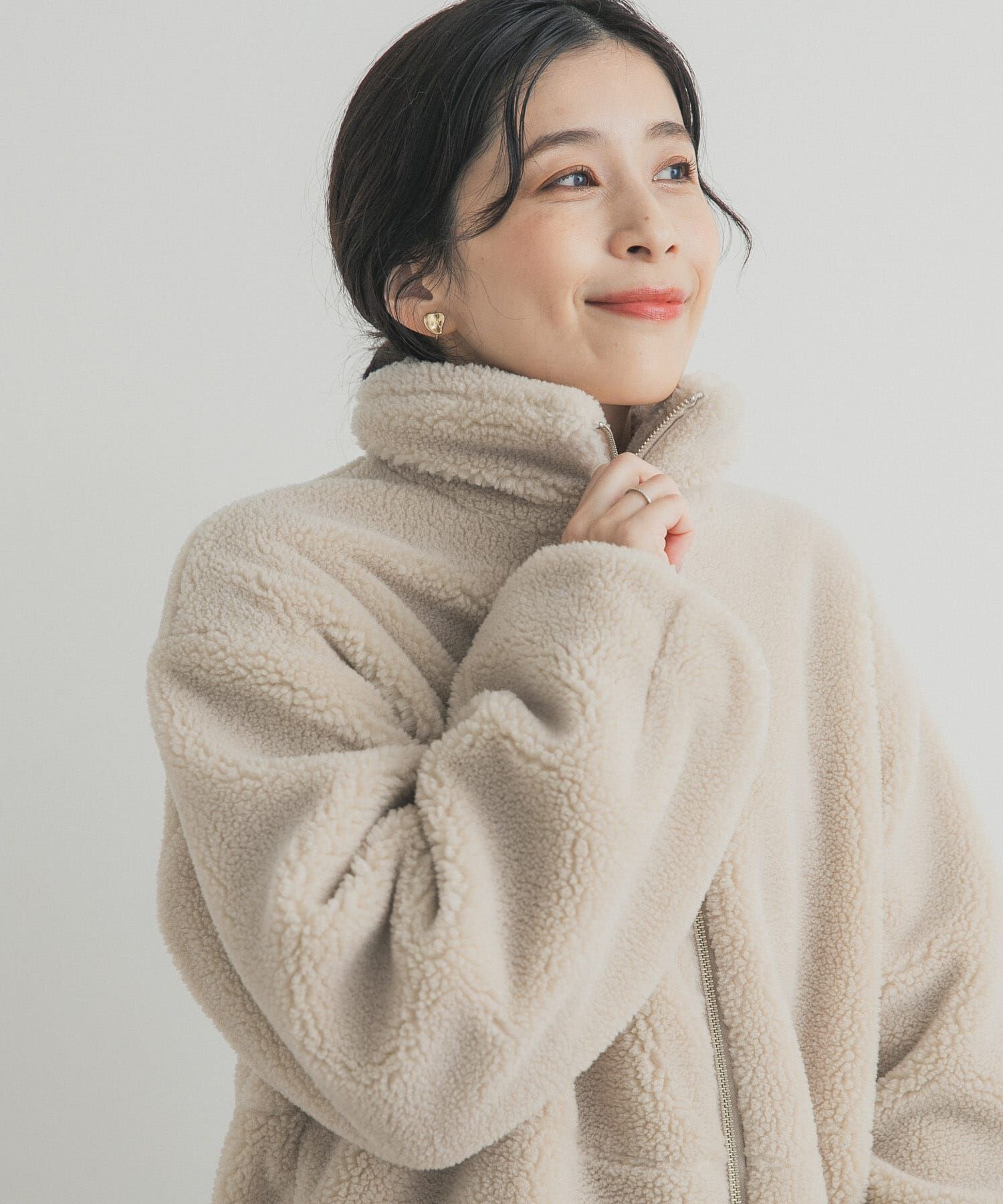 URBAN RESEARCH DOORS「ZIPボアブルゾン」|ノーカラーコート|