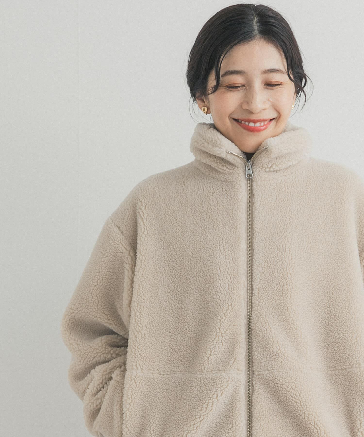 URBAN RESEARCH DOORS「ZIPボアブルゾン」|ノーカラーコート|