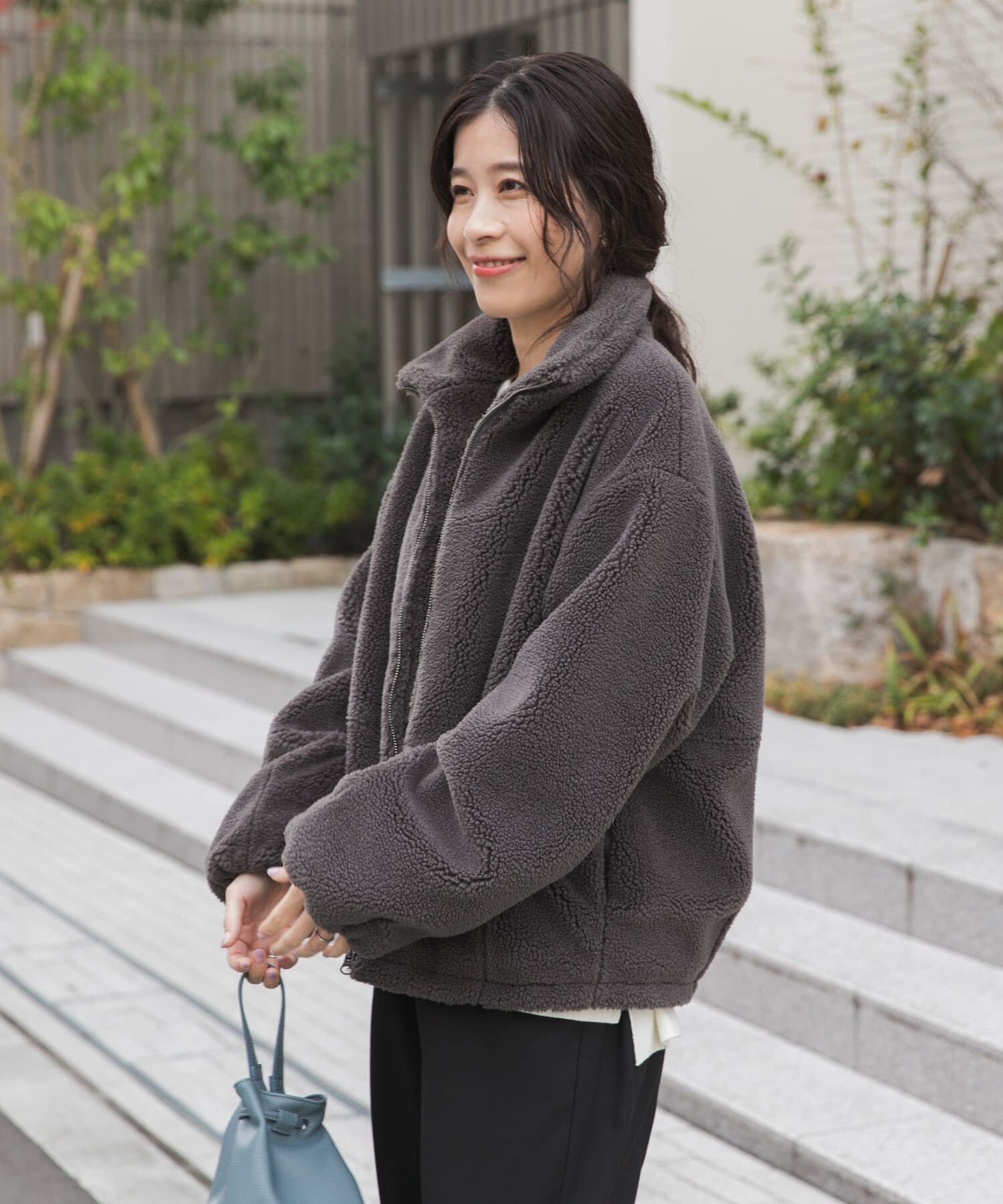 URBAN RESEARCH DOORS「ZIPボアブルゾン」|ノーカラーコート|