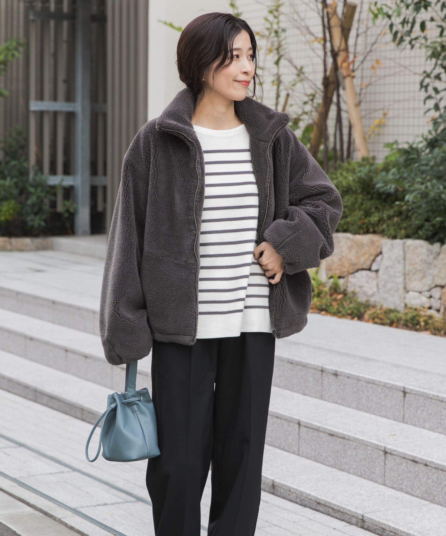 URBAN RESEARCH DOORS「ZIPボアブルゾン」|ノーカラーコート|