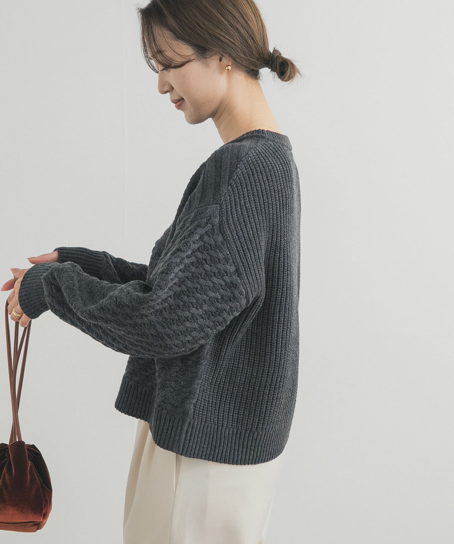 URBAN RESEARCH DOORS「パッチワーク柄袖ボリュームニット」|ニット・セーター|