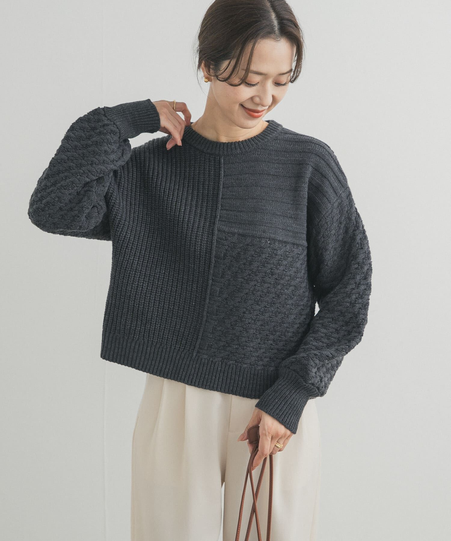 URBAN RESEARCH DOORS「パッチワーク柄袖ボリュームニット」|ニット・セーター|