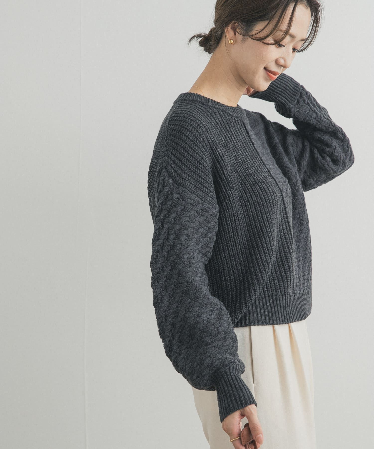 URBAN RESEARCH DOORS「パッチワーク柄袖ボリュームニット」|ニット・セーター|