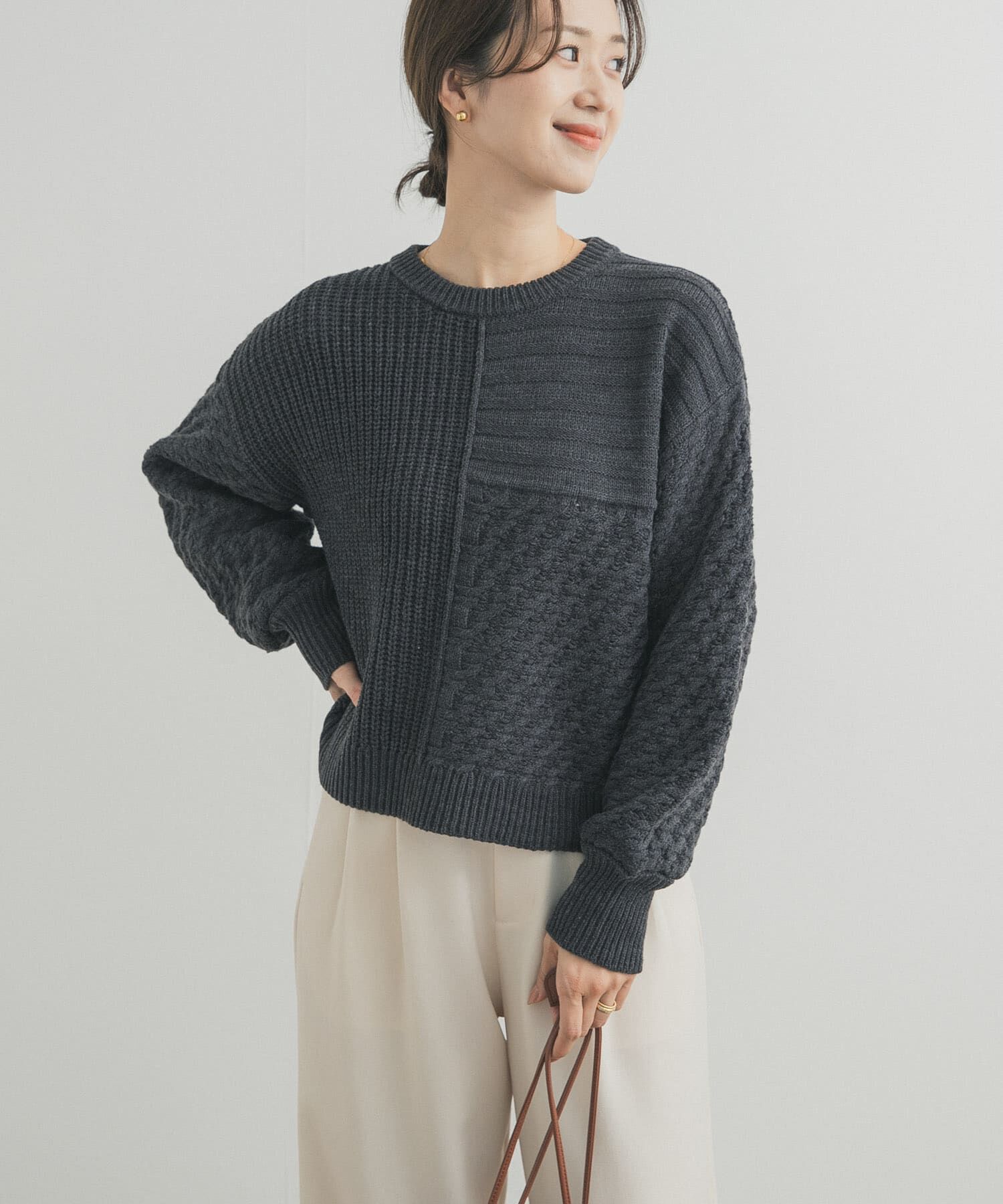 URBAN RESEARCH DOORS「パッチワーク柄袖ボリュームニット」|ニット・セーター|