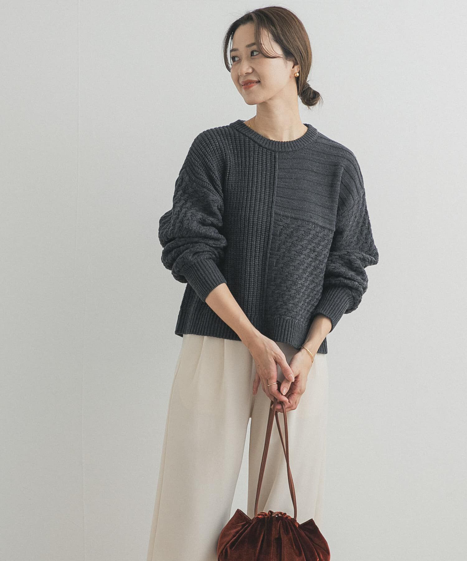 URBAN RESEARCH DOORS「パッチワーク柄袖ボリュームニット」|ニット・セーター|