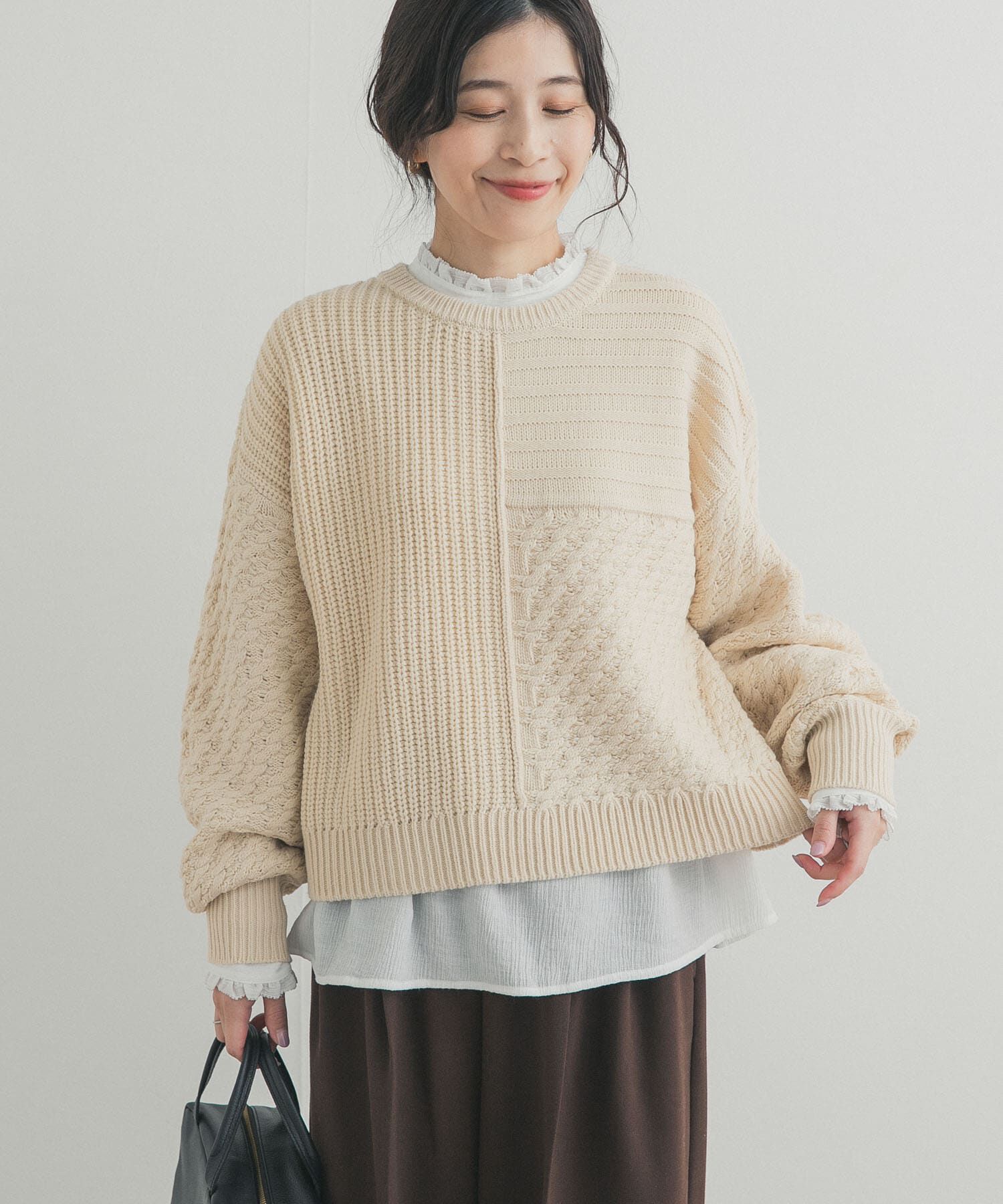 URBAN RESEARCH DOORS「パッチワーク柄袖ボリュームニット」|ニット・セーター|