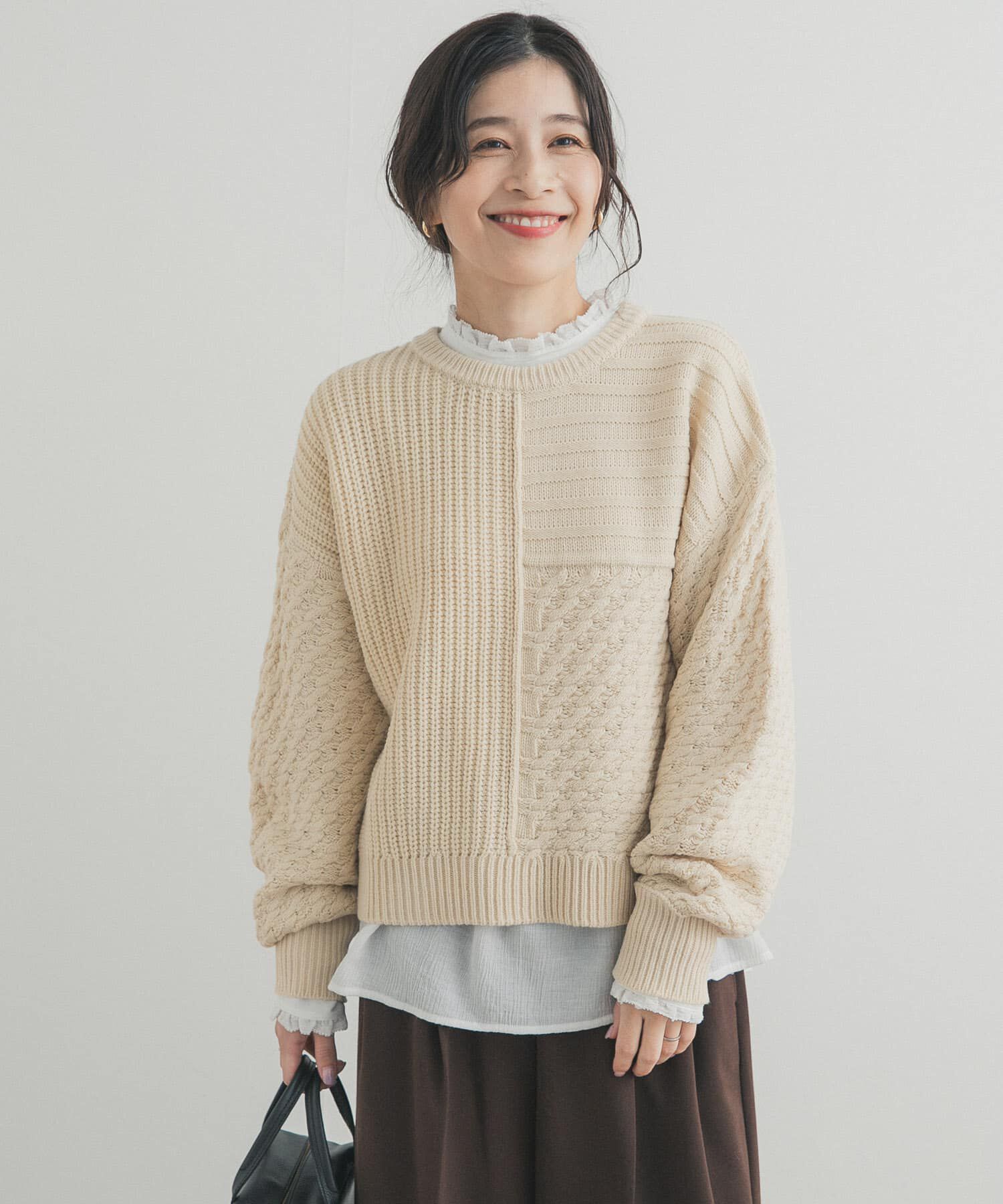 URBAN RESEARCH DOORS「パッチワーク柄袖ボリュームニット」|ニット・セーター|