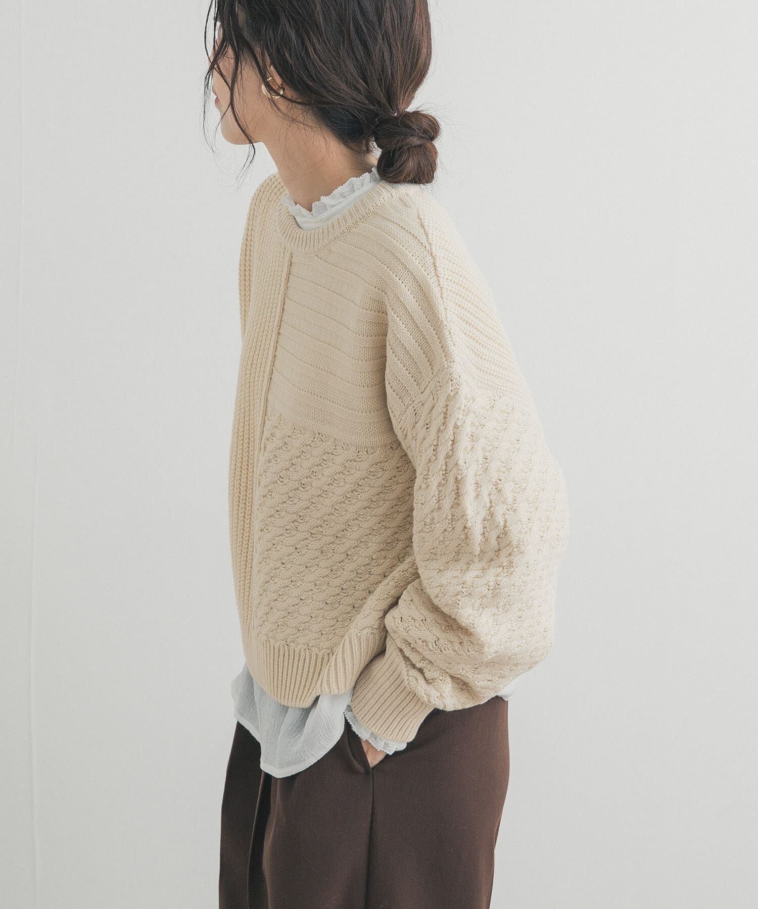 URBAN RESEARCH DOORS「パッチワーク柄袖ボリュームニット」|ニット・セーター|