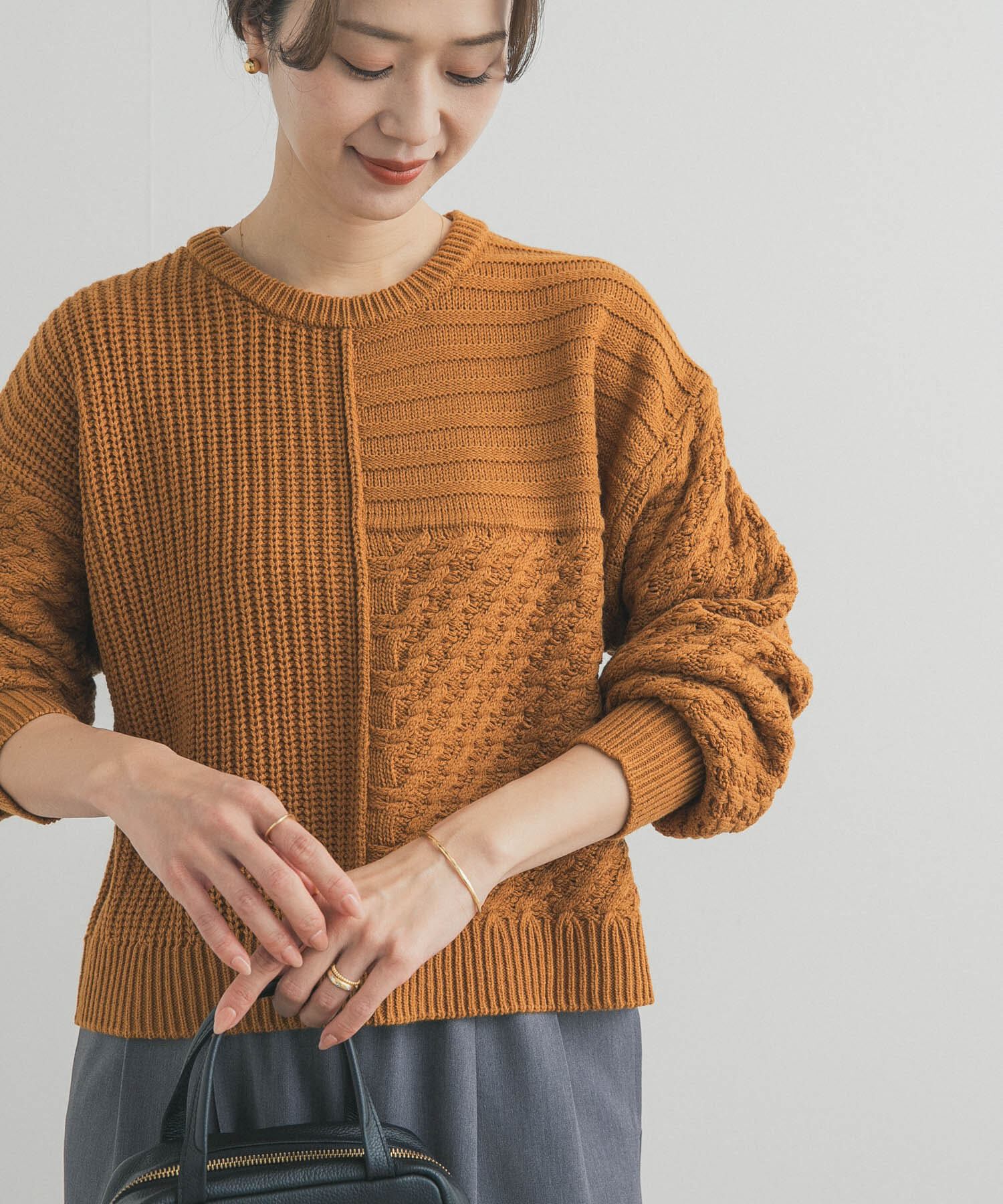 URBAN RESEARCH DOORS「パッチワーク柄袖ボリュームニット」|ニット・セーター|