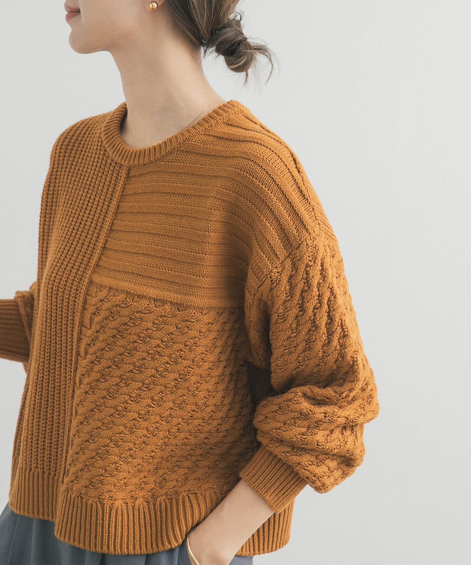 URBAN RESEARCH DOORS「パッチワーク柄袖ボリュームニット」|ニット・セーター|