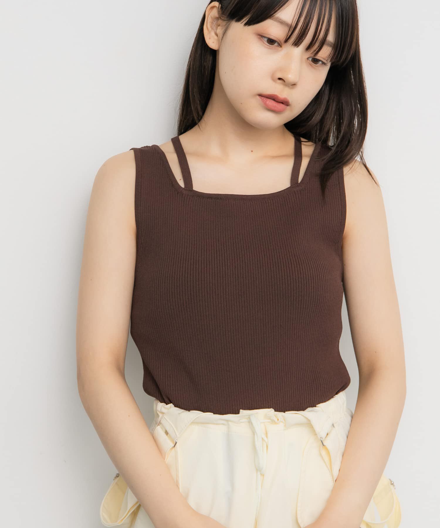  「BACKクロスニットタンク」|タンクトップ|ブラウン