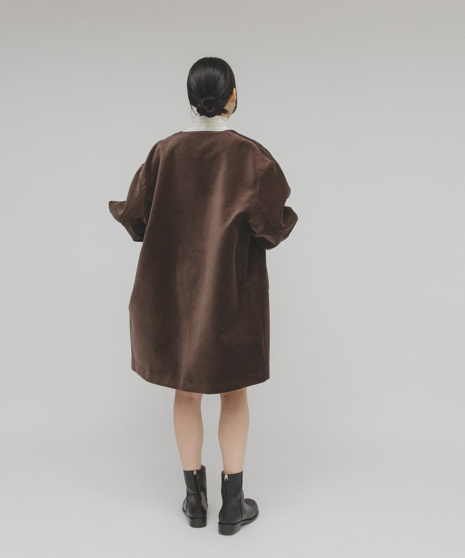  「ベロアBIGジャケット」|ノーカラーコート|