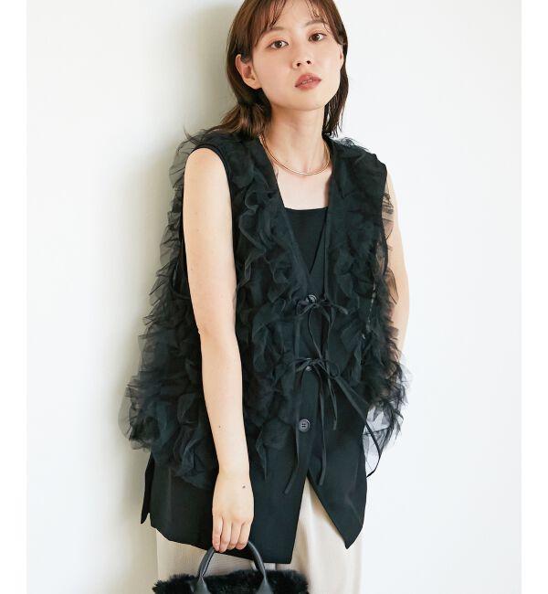  「《WEB限定アイテム》チュールレイヤードセットジレ」|その他|ブラック