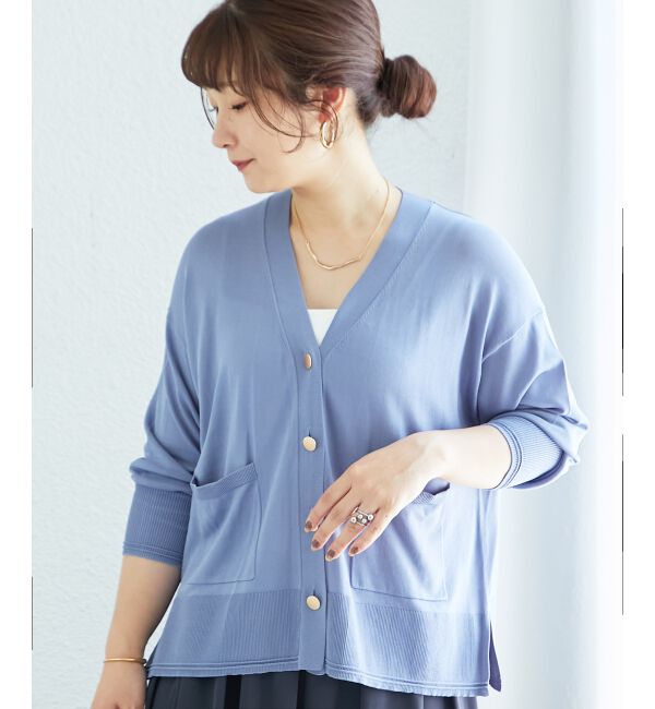  「《手洗い可能》ハイゲージワイドVネックカーディガン」|カーディガン|
