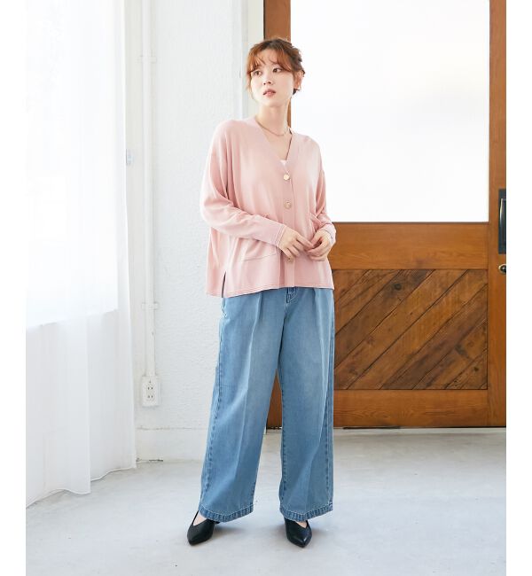  「《手洗い可能》ハイゲージワイドVネックカーディガン」|カーディガン|