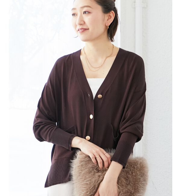  「《手洗い可能》ハイゲージワイドVネックカーディガン」|カーディガン|