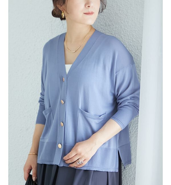  「《手洗い可能》ハイゲージワイドVネックカーディガン」|カーディガン|
