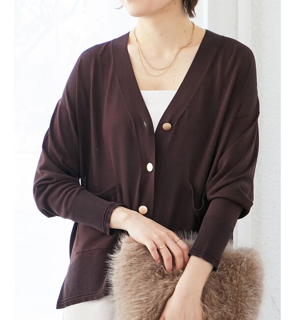 「《手洗い可能》ハイゲージワイドVネックカーディガン」|カーディガン|ブラウン