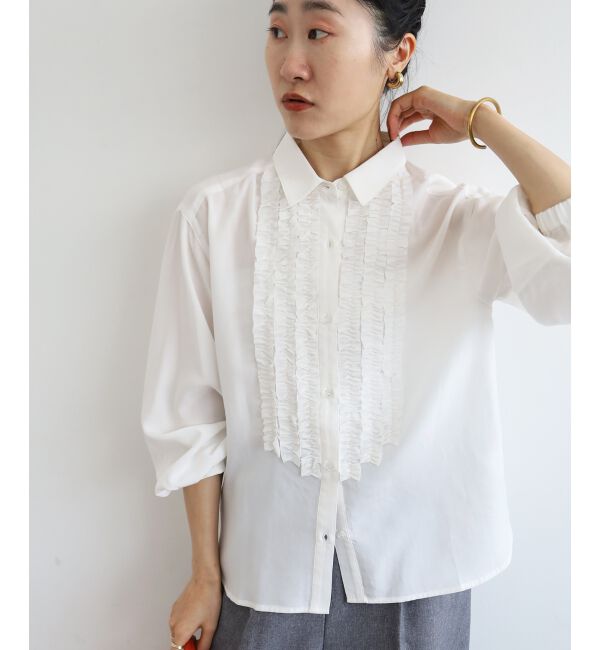  「フロントフリルレギュラーカラーブラウス」|シャツ・ブラウス|